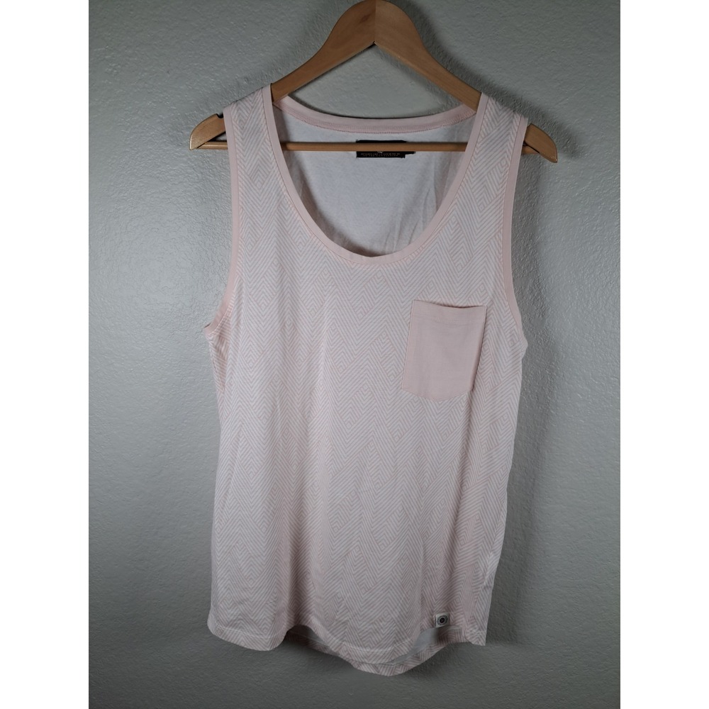 Soul Star Womens Geometric Chevron Tank Top Pink White Pocket MV ABSINTHE Large